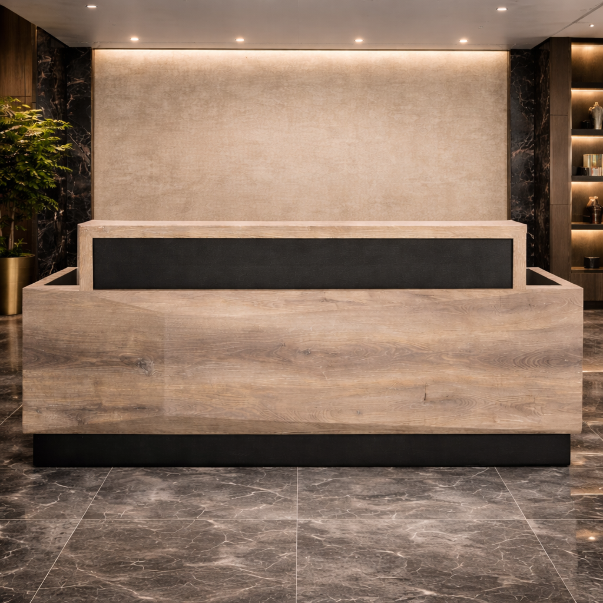 অফিস এবং হোটেলের ফ্রন্ট ডেস্কের জন্য অভ্যর্থনা টেবিল MDF দিয়ে তৈরি Hueck Melamine দিয়ে 3টি ড্রয়ার সহ