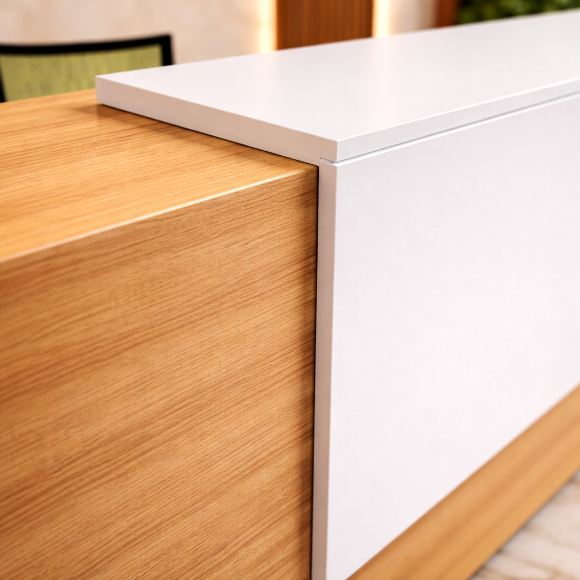 कार्यालय और होटल के लिए रिसेप्शन टेबल, फ्रंट काउंटर डेस्क, पार्टिकल बोर्ड से बना, PVC एज बेंडिंग के साथ