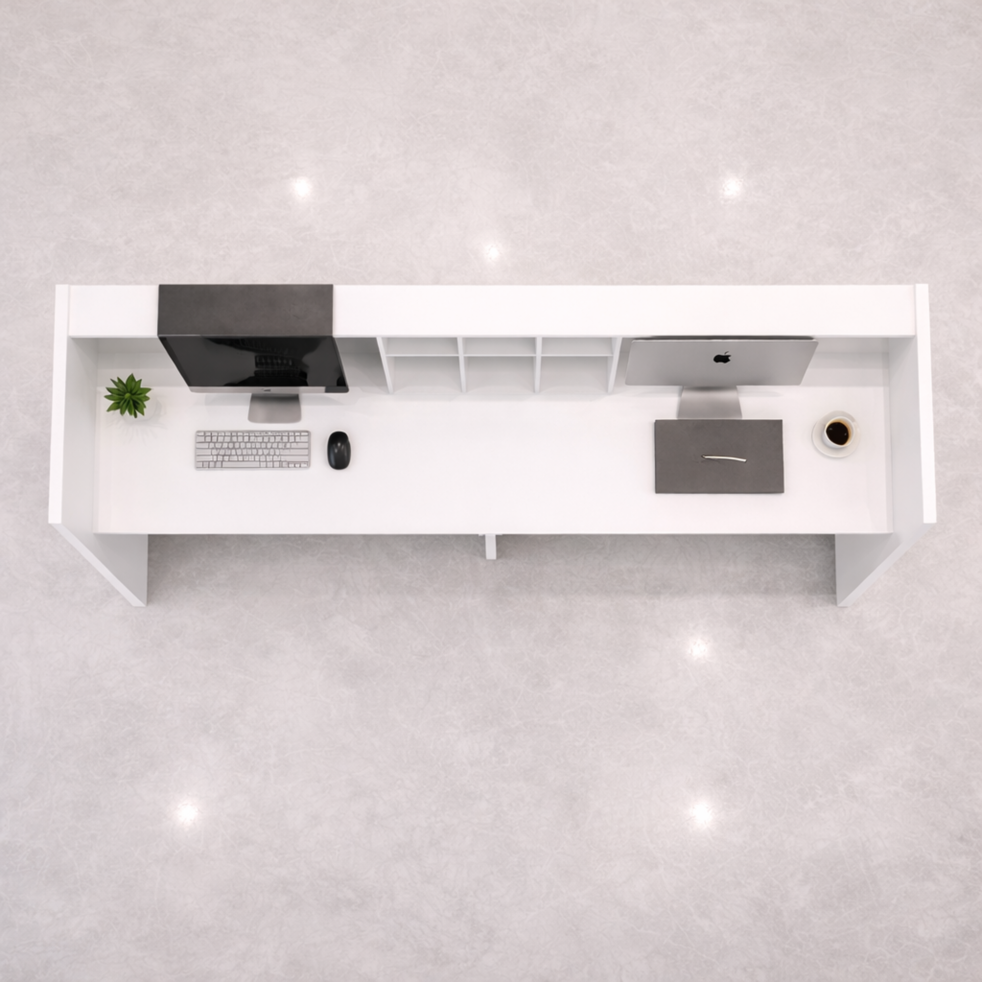 অফিসের জন্য বিলাসবহুল আধুনিক কাউন্টারের জন্য অভ্যর্থনা টেবিল, ওয়্যার ম্যানেজার সহ MDF দিয়ে তৈরি স্টাইলিশ ডিজাইন - সাদা রঙ