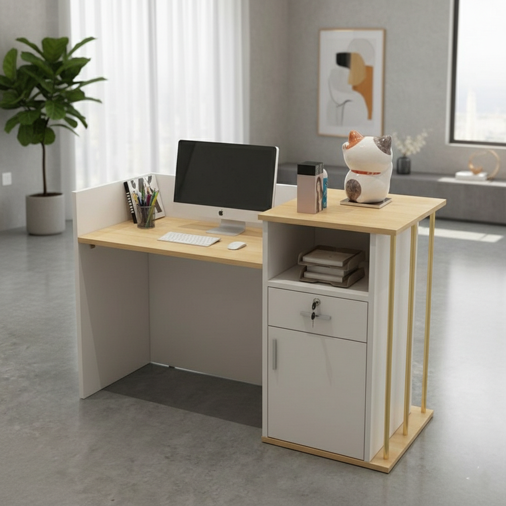 Reception Table for Office Small Counter Stylish Design Made in Particle Board and Drawers & Storage
