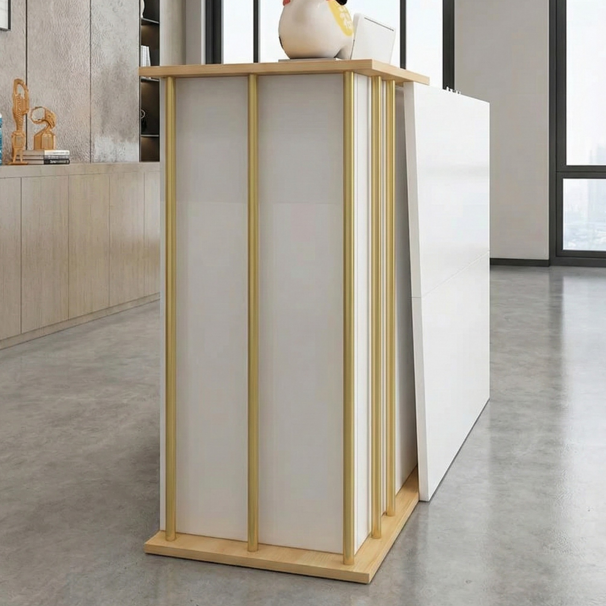 Reception Table for Office Small Counter Stylish Design Made in Particle Board and Drawers & Storage