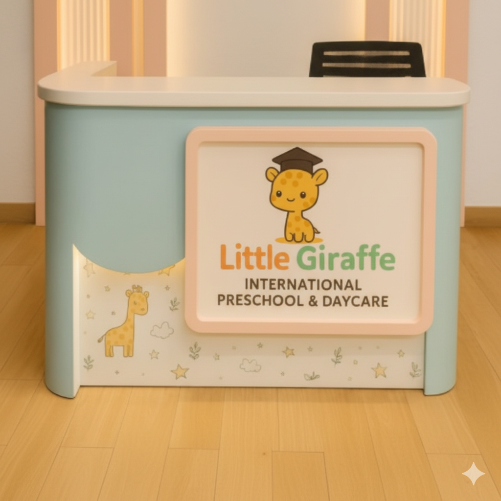 Reception Table with Contemporary School Reception Counter with Display Space and Smart Layout