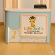 Reception Table with Contemporary School Reception Counter with Display Space and Smart Layout