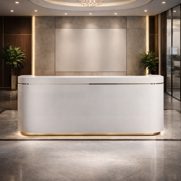 Premium White Reception Table with Pedestals Modern Office Desk – Lakdi ...