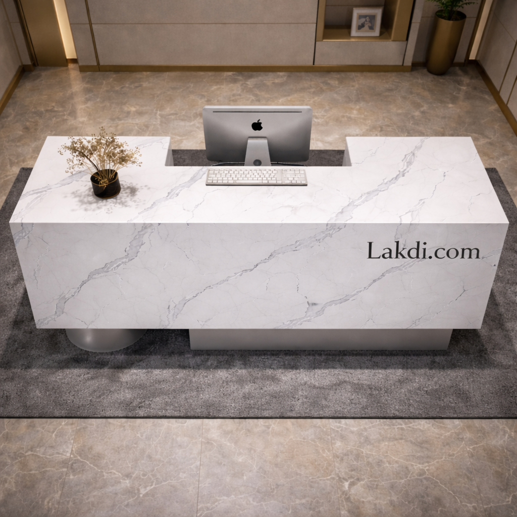 Modern Reception Table for Office Furniture with Marble Finish for Corporate Offices, IT Spaces & Premium Commercial Interiors