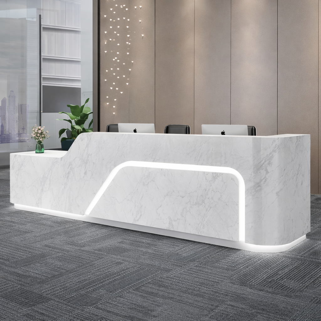Luxury Modern Marble Reception Table with LED Lighting, Premium Office Reception Desk for Corporate Office