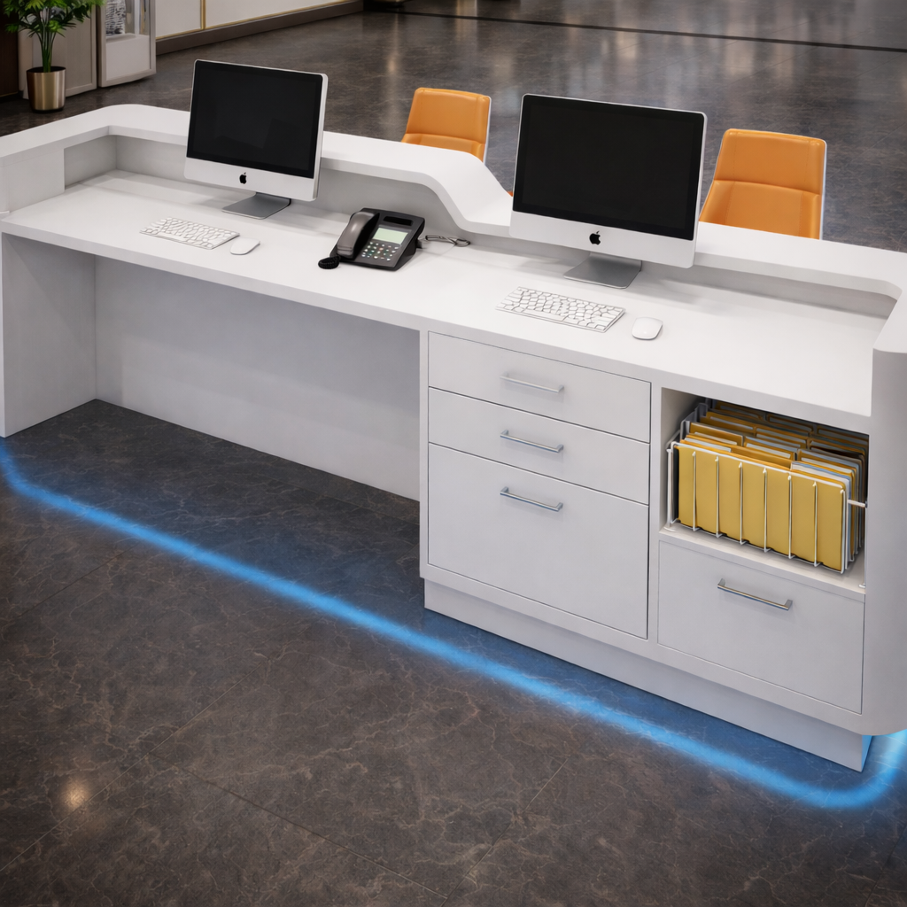 Luxury Modern Marble Reception Table with LED Lighting, Premium Office Reception Desk for Corporate Office