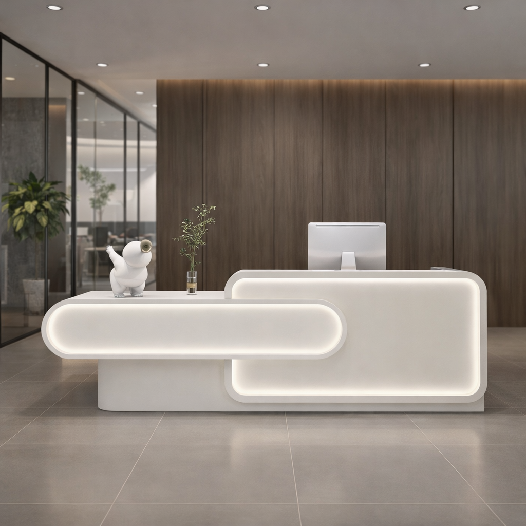 Unique Reception Table For Office Furniture and Premium Quality and Storage, Modern Design Counter Desk for Office