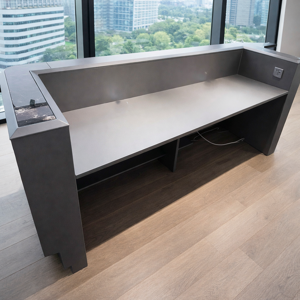 Modern Premium Reception Table with Carve Edge, Matte Finish Front Desk, Contemporary Office Reception Counter