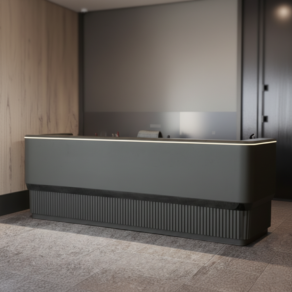 Modern Premium Reception Table with Carve Edge, Matte Finish Front Desk, Contemporary Office Reception Counter