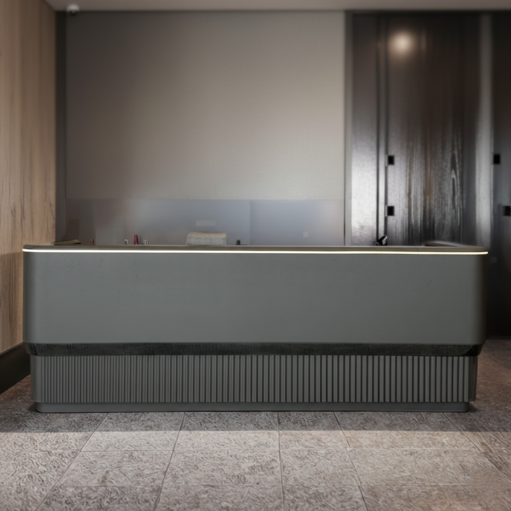Modern Premium Reception Table with Carve Edge, Matte Finish Front Desk, Contemporary Office Reception Counter