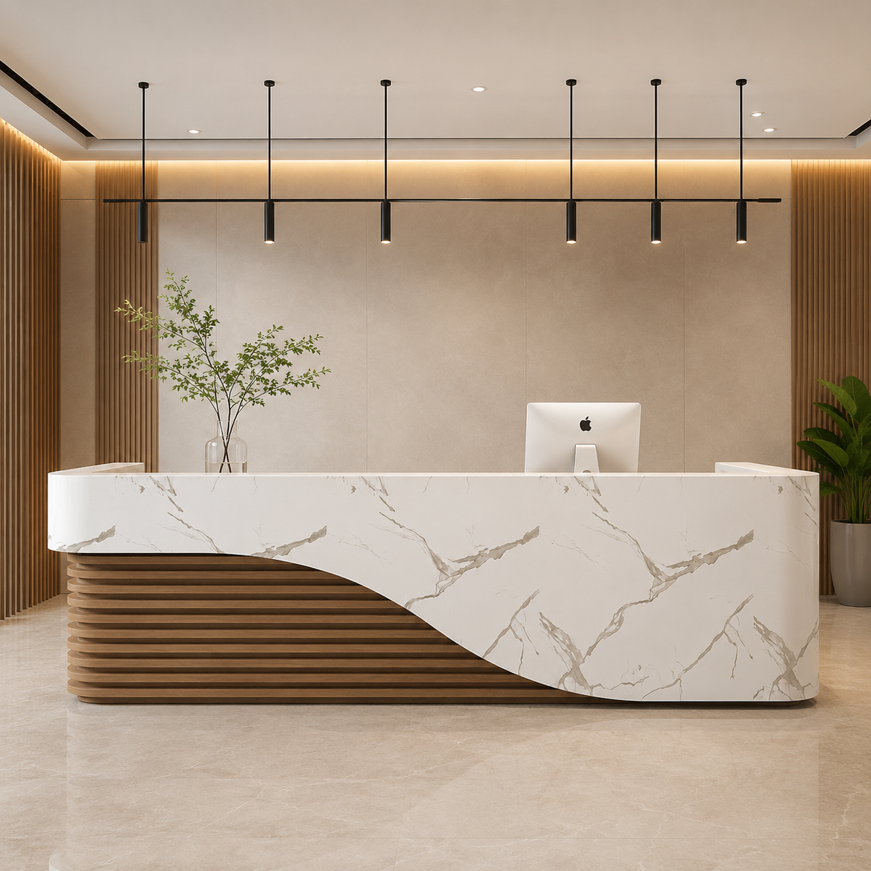 Luxury Modern Reception Desk for Office Reception Area, Designer Front Desk Counter with Storage Cabinets for Commercial Workspace