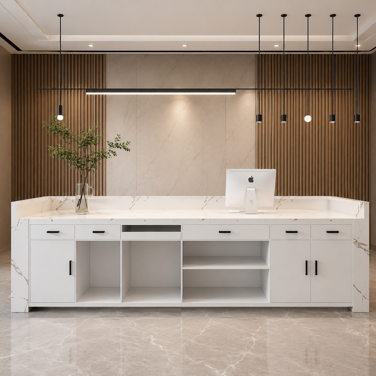 Luxury Modern Reception Desk for Office Reception Area, Designer Front Desk Counter with Storage Cabinets for Commercial Workspace