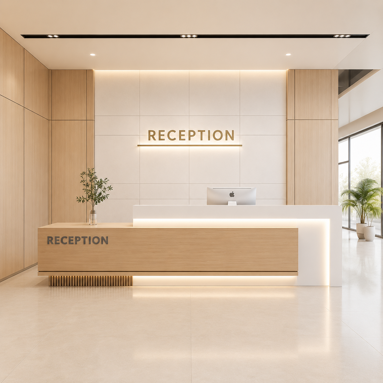 Contemporary Reception Counter Desk for Office Lobby, Corporate Headquarters, Clinics, Hotels, Showrooms, Business Centers and Professional Workspaces