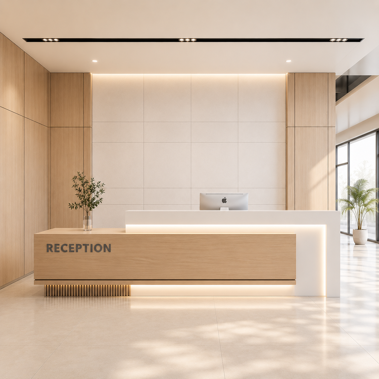 Contemporary Reception Counter Desk for Office Lobby, Corporate Headquarters, Clinics, Hotels, Showrooms, Business Centers and Professional Workspaces