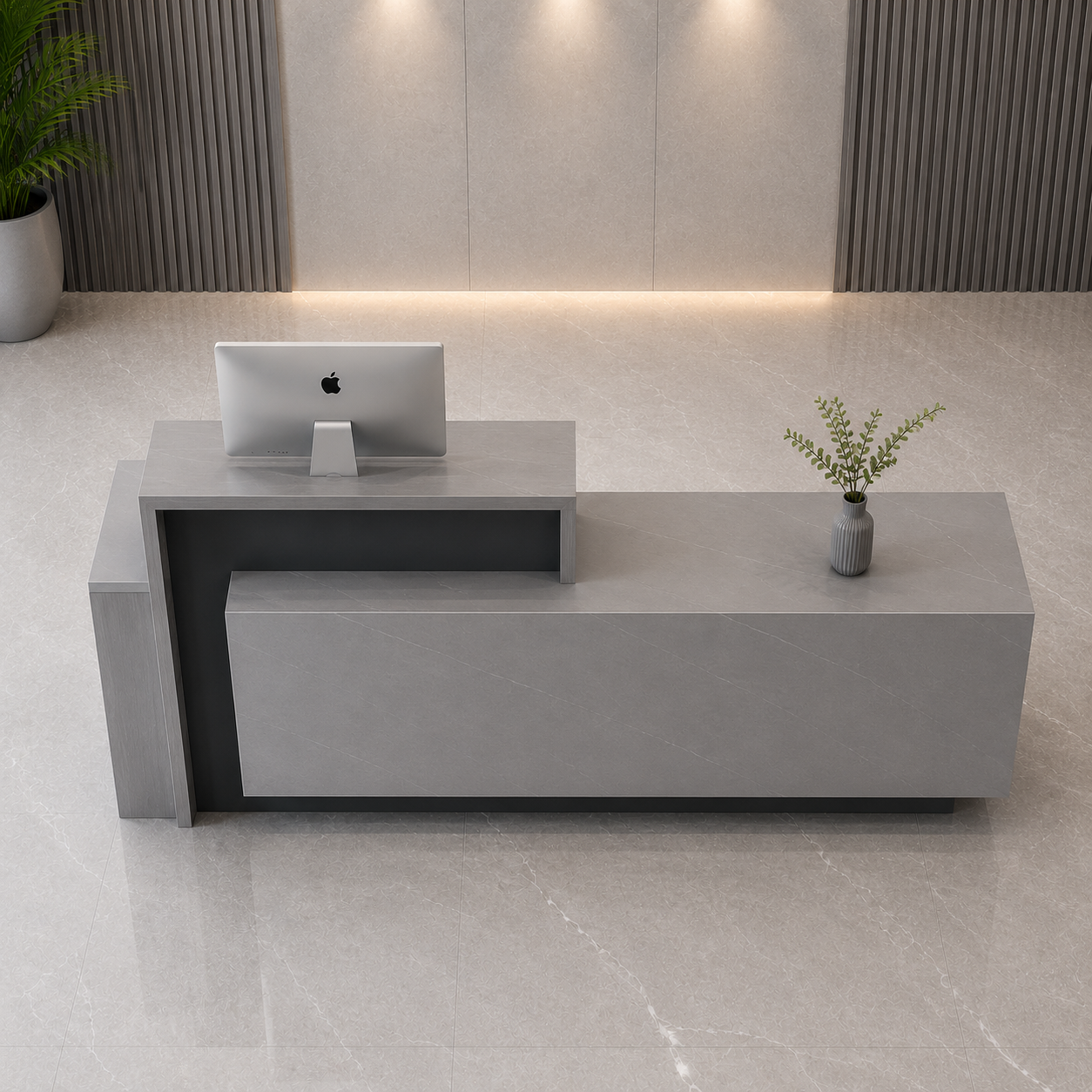 Modern Office Reception Table with Storage Counter, Designer Front Desk for Corporate Office, Clinic, Salon, Hotel Lobby and Commercial Reception Area