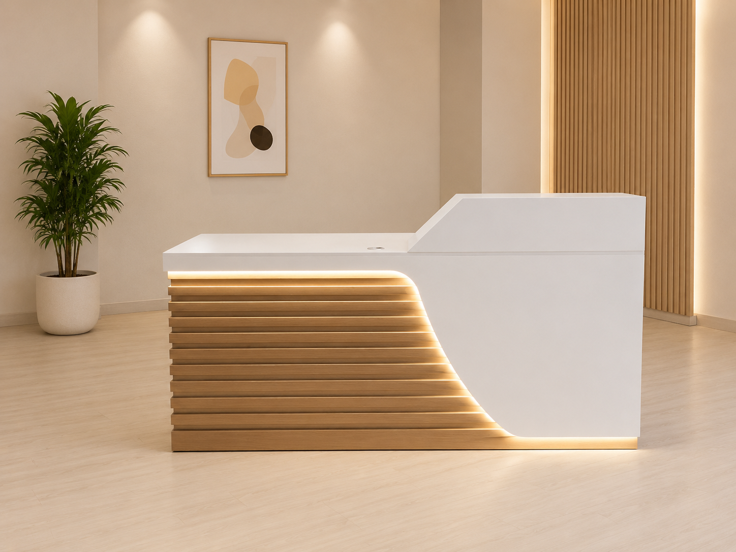 Modern Reception Counter Desk with Storage Drawers and Cabinets for Office Lobby, Clinic, Salon, Boutique, Showroom and Commercial Reception Area