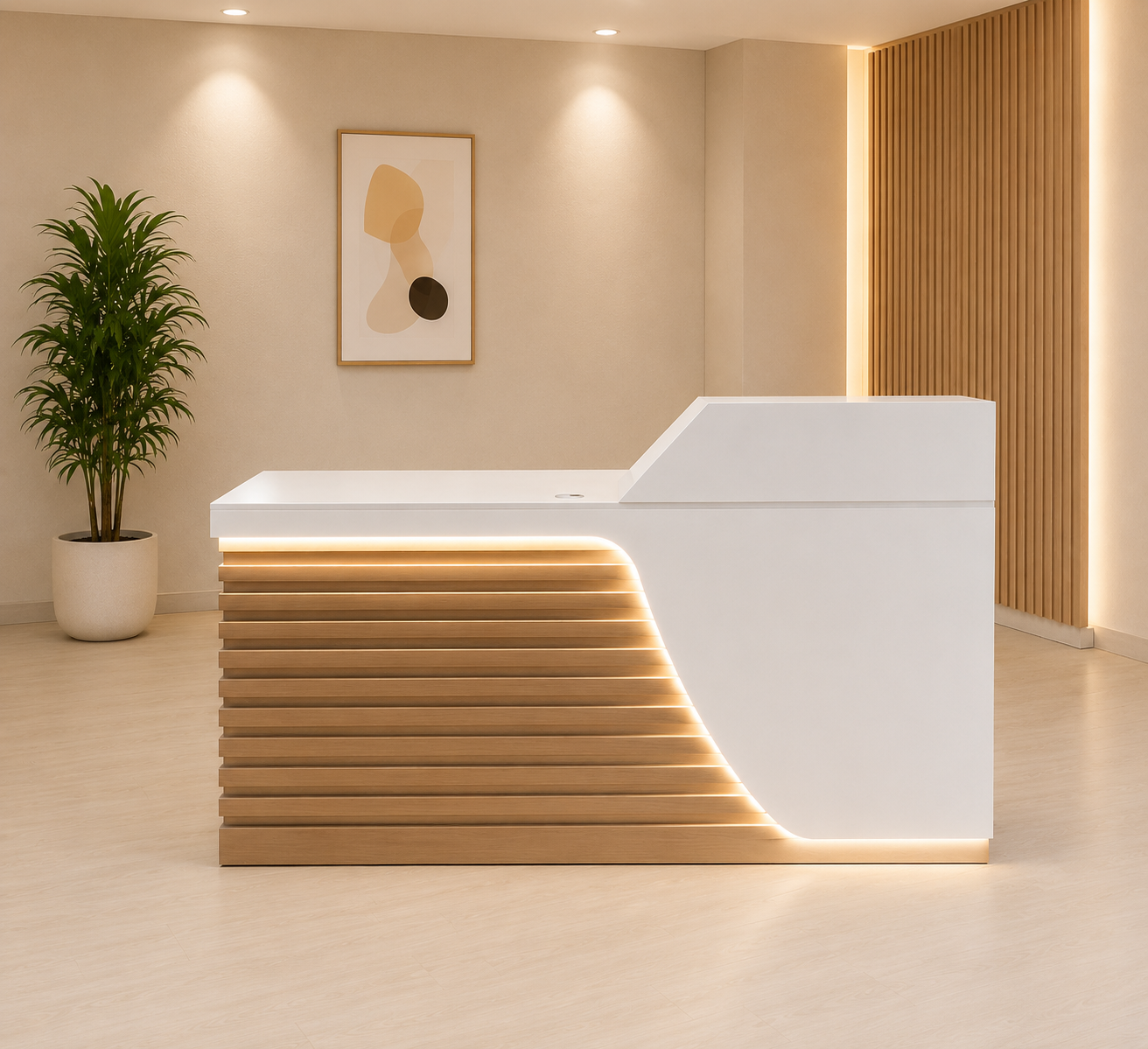 Modern Reception Counter Desk with Storage Drawers and Cabinets for Office Lobby, Clinic, Salon, Boutique, Showroom and Commercial Reception Area