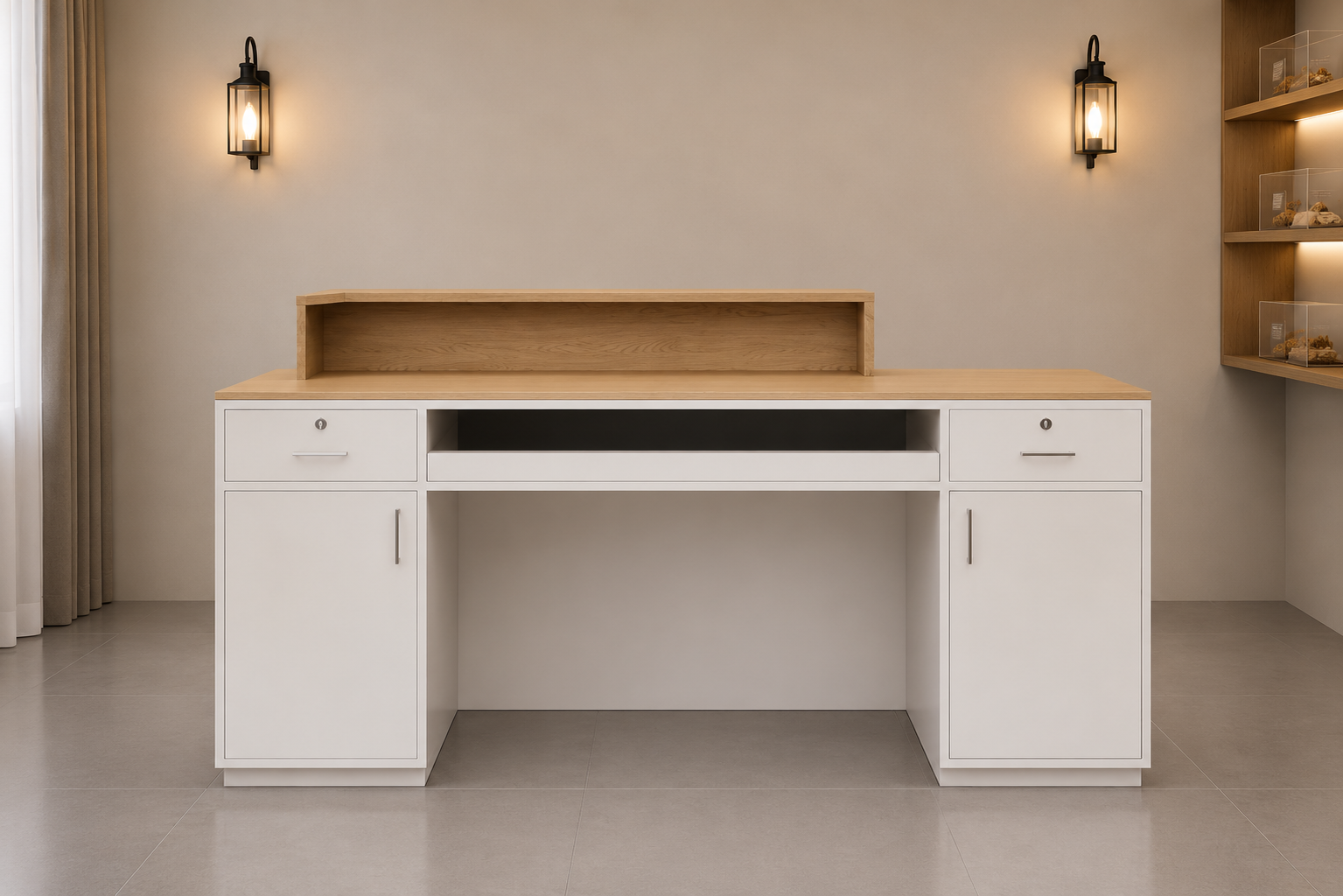 Reception Table with Storage Cabinet and Counter Desk for Office Lobby, Salon, Clinic, Hotel Reception Area and Commercial Front Desk