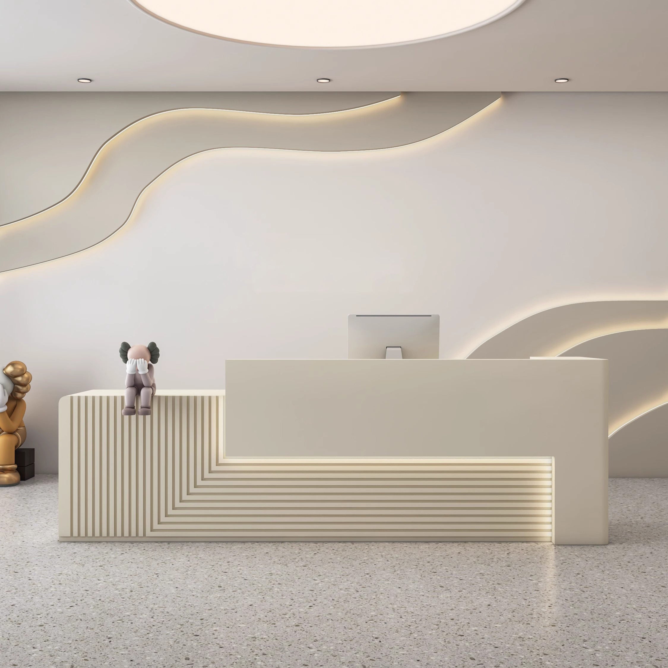 Contemporary Curved Reception Counter Desk for Salon, Spa, Wellness Studio, Boutique Clinic, Luxury Office, Beauty Lounge and Premium Commercial Interiors