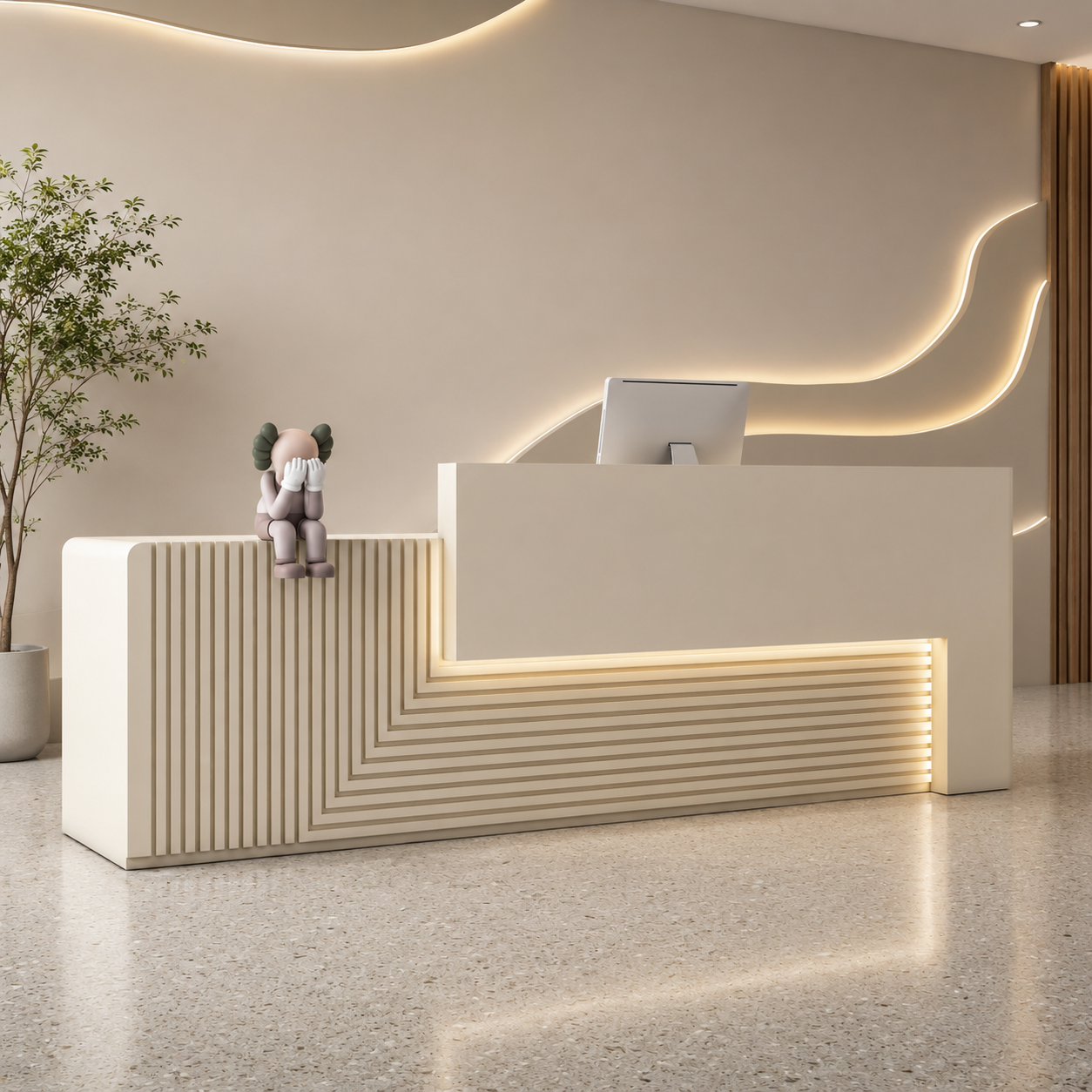 Contemporary Curved Reception Counter Desk for Salon, Spa, Wellness Studio, Boutique Clinic, Luxury Office, Beauty Lounge and Premium Commercial Interiors