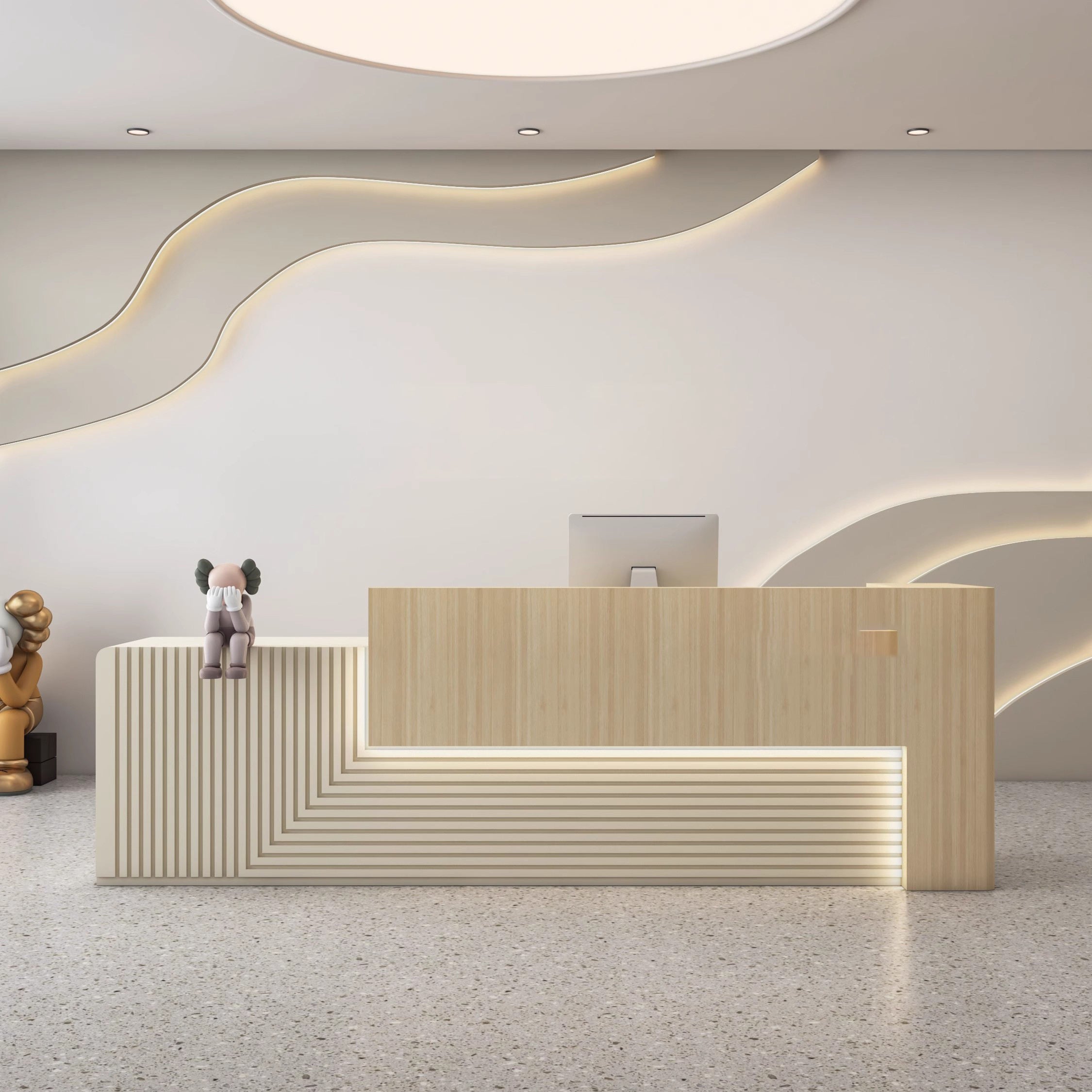 Contemporary Curved Reception Counter Desk for Salon, Spa, Wellness Studio, Boutique Clinic, Luxury Office, Beauty Lounge and Premium Commercial Interiors