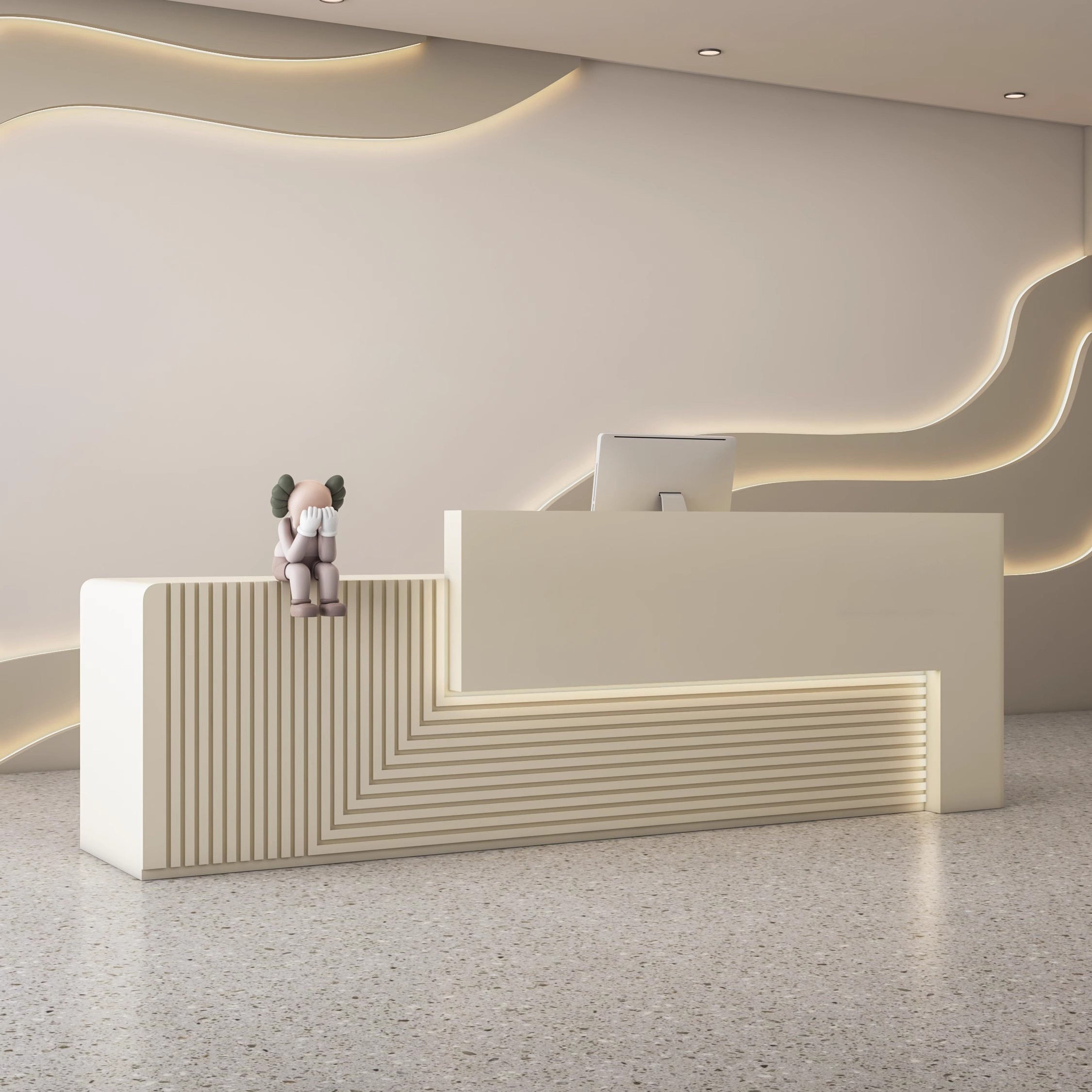 Contemporary Curved Reception Counter Desk for Salon, Spa, Wellness Studio, Boutique Clinic, Luxury Office, Beauty Lounge and Premium Commercial Interiors
