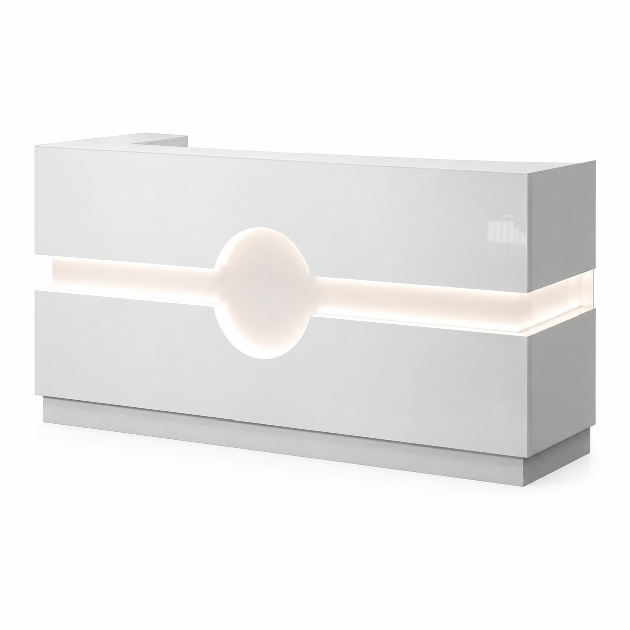 White Reception Table with LED Accent Design, Front Desk Counter for Office Lobby, Salon, Clinic, Spa, Hotel and Commercial Reception Area