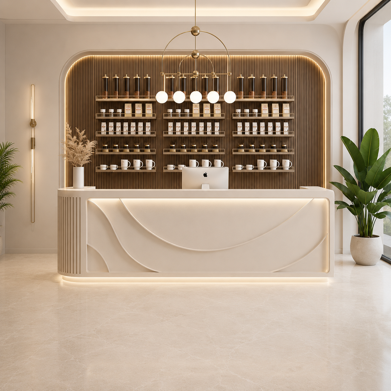 Curved Reception Table Modern Front Welcome Counter Desk for Office Salon Spa Beauty Parlour Aesthetic Consultation Billing Station Executive Furniture
