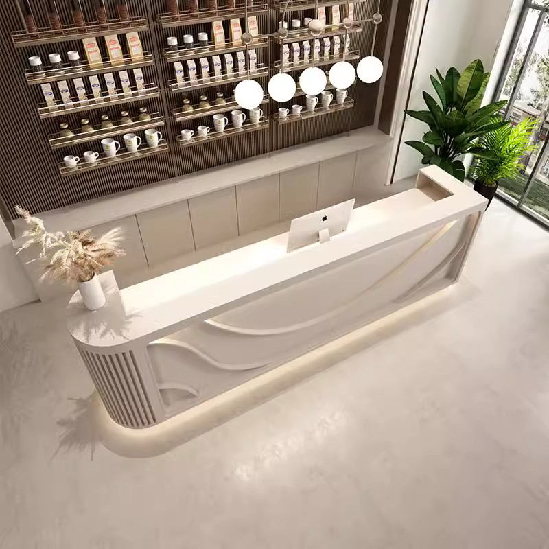 Curved Reception Table Modern Front Welcome Counter Desk for Office Salon Spa Beauty Parlour Aesthetic Consultation Billing Station Executive Furniture