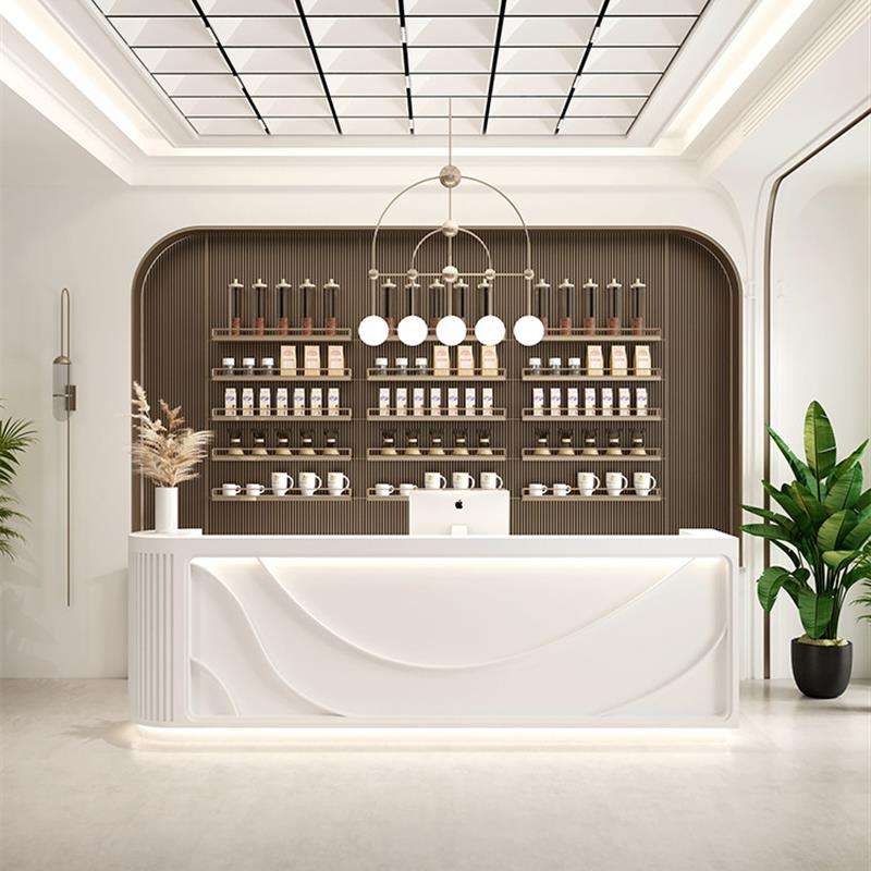 Curved Reception Table Modern Front Welcome Counter Desk for Office Salon Spa Beauty Parlour Aesthetic Consultation Billing Station Executive Furniture