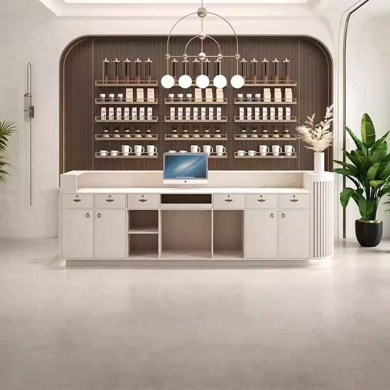 Curved Reception Table Modern Front Welcome Counter Desk for Office Salon Spa Beauty Parlour Aesthetic Consultation Billing Station Executive Furniture