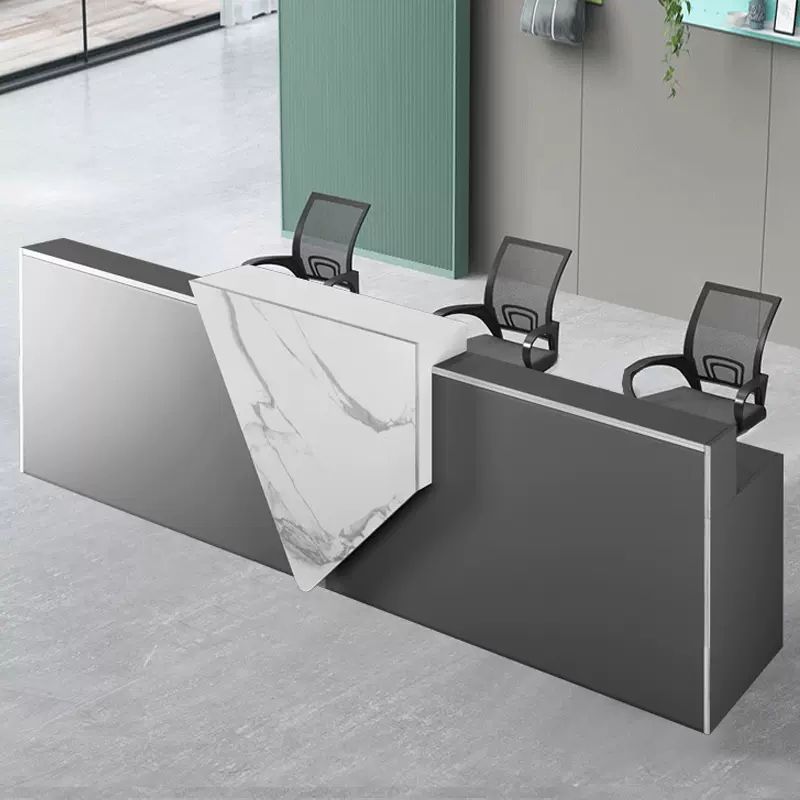 Modern Triple Reception Desk with Storage for Office Front Desk, Clinic, Hospital, Hotel, Corporate Lobby, Showroom, Salon and Visitor Service Counter