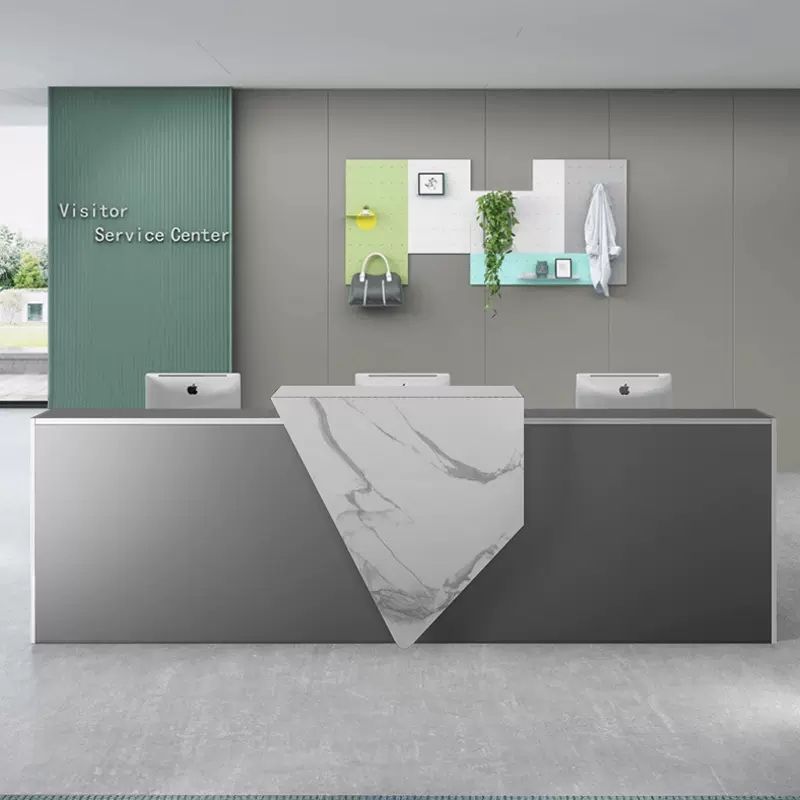 Modern Triple Reception Desk with Storage for Office Front Desk, Clinic, Hospital, Hotel, Corporate Lobby, Showroom, Salon and Visitor Service Counter