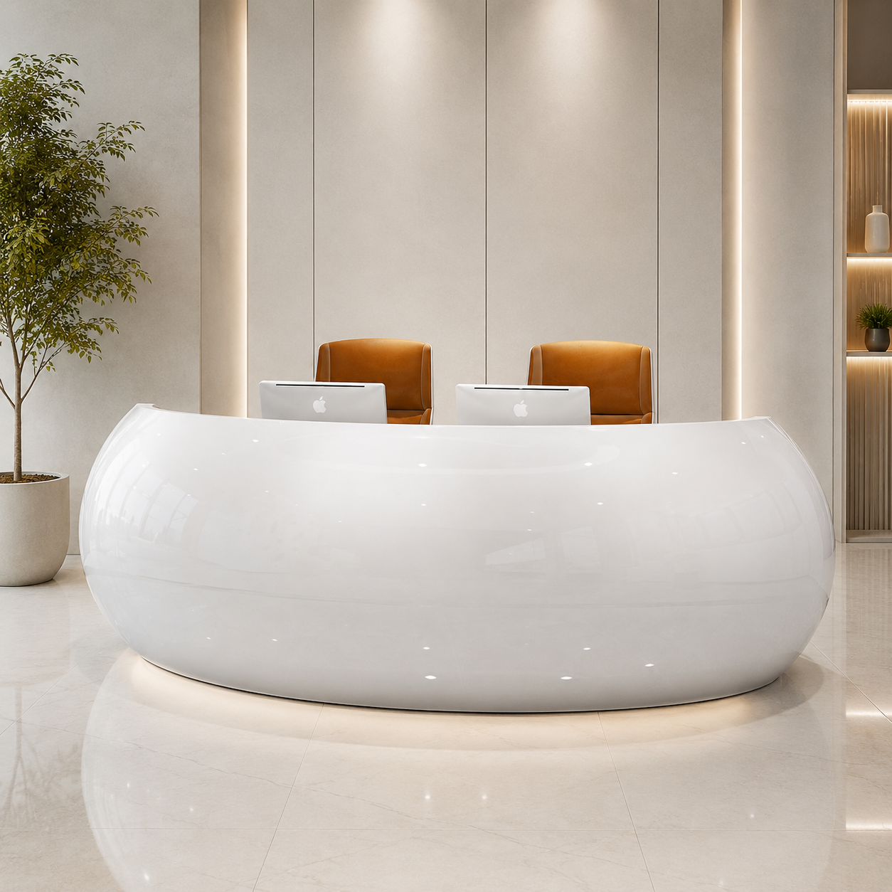 Modern Curved Reception Counter Desk for Office Lobby, Corporate Reception, Hotel Front Desk, Clinic, Showroom and Commercial Workspace