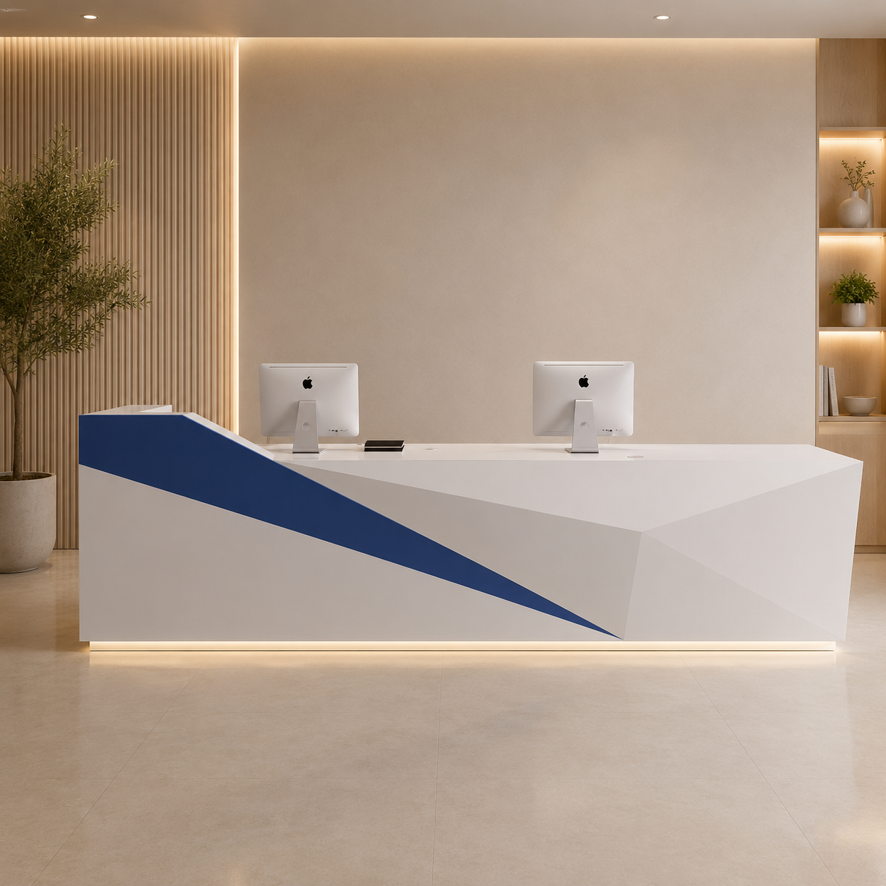 Modern Dual User Reception Counter Desk for Office Lobby, Clinic, Corporate Front Desk, Showroom, Hotel Reception and Commercial Workspace Furniture
