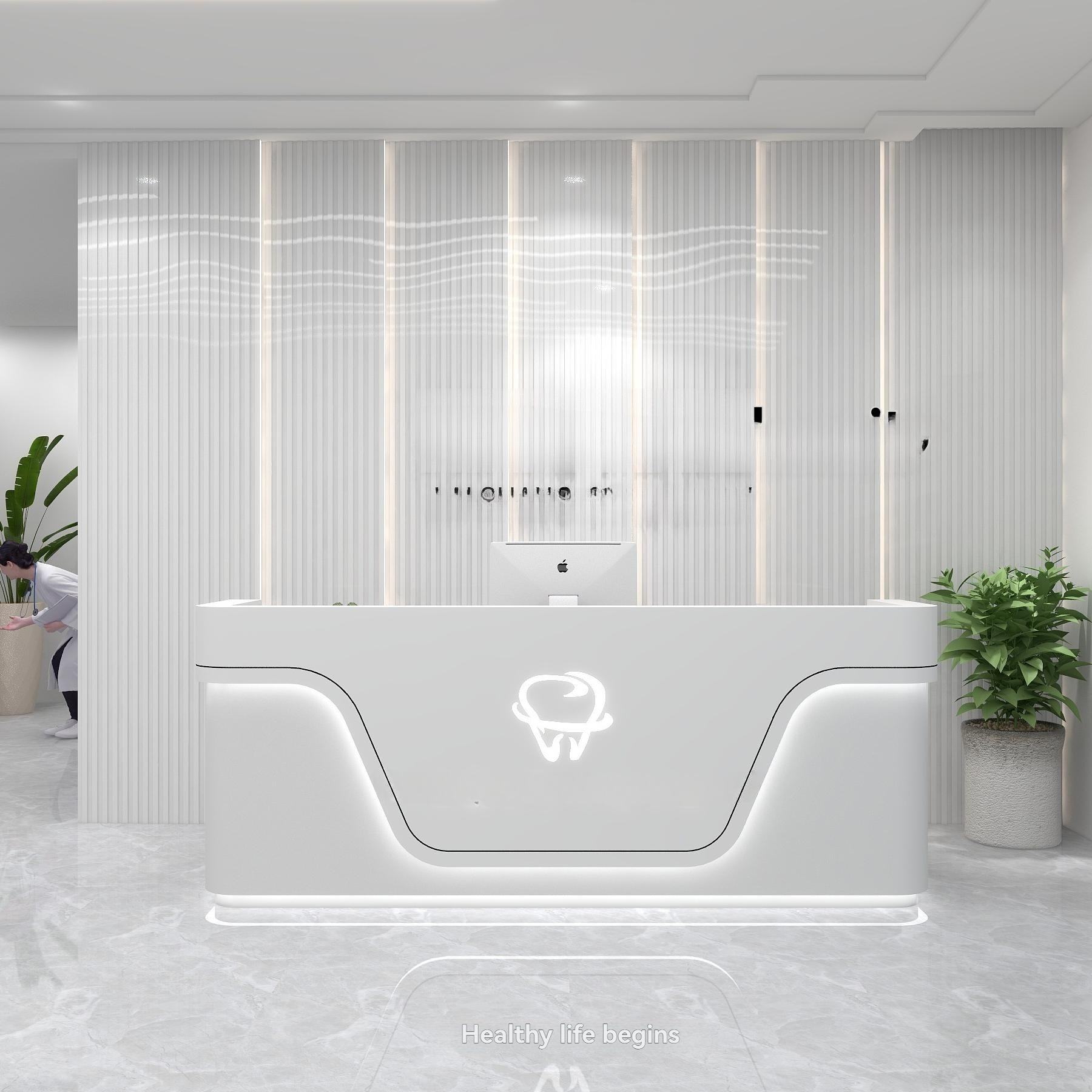 Luxury Curved Reception Desk with LED Lighting for Dental Clinic, Hospital, Salon, Spa, Office Lobby and Commercial Reception Areas