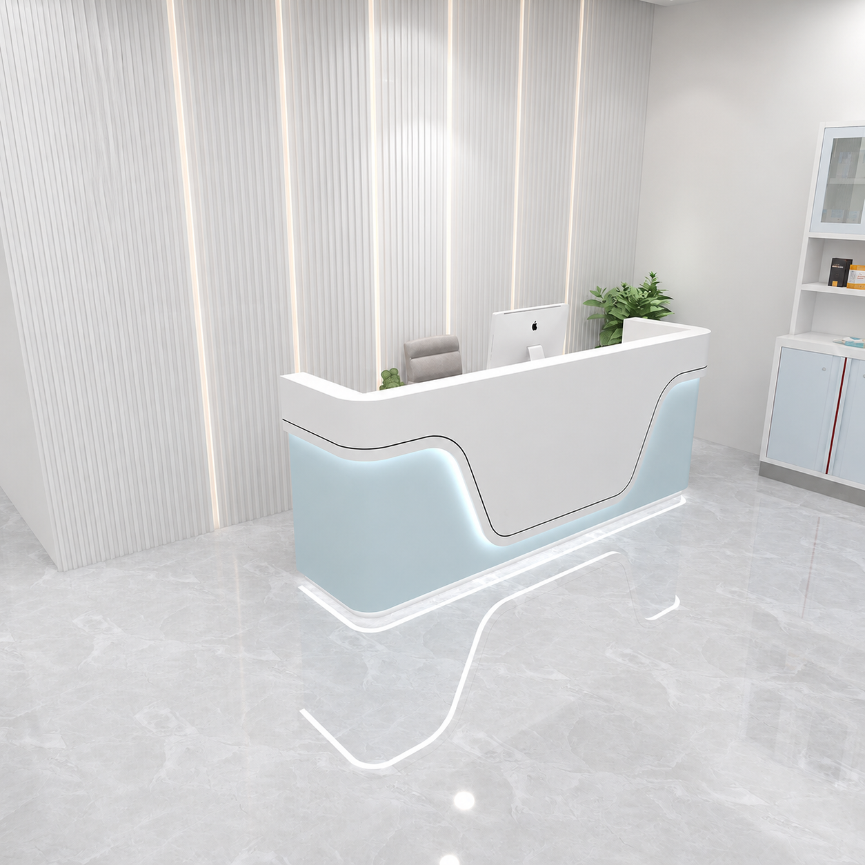 Luxury Curved Reception Desk with LED Lighting for Dental Clinic, Hospital, Salon, Spa, Office Lobby and Commercial Reception Areas