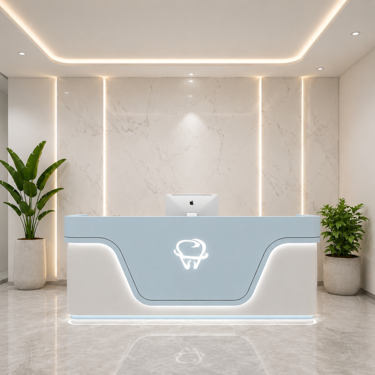 Luxury Curved Reception Desk with LED Lighting for Dental Clinic, Hospital, Salon, Spa, Office Lobby and Commercial Reception Areas
