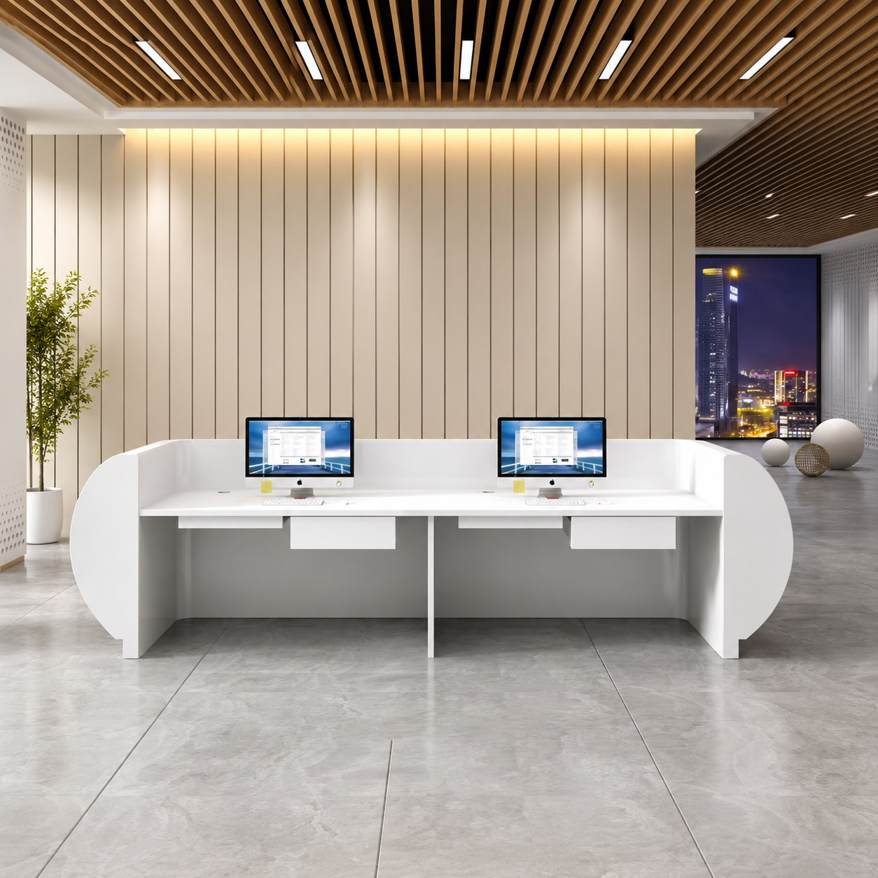 Premium Dual User Reception Counter Desk for Office Lobby, Clinic, Hotel, Showroom, Corporate Front Desk and Commercial Reception Furniture