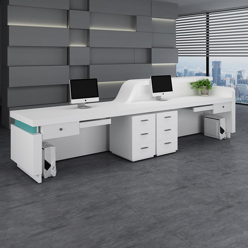 Office Reception Table Dual Level Front Counter Desk Wave Design Receptionist Workspace Station for Corporate Lobby Tech Park Estate