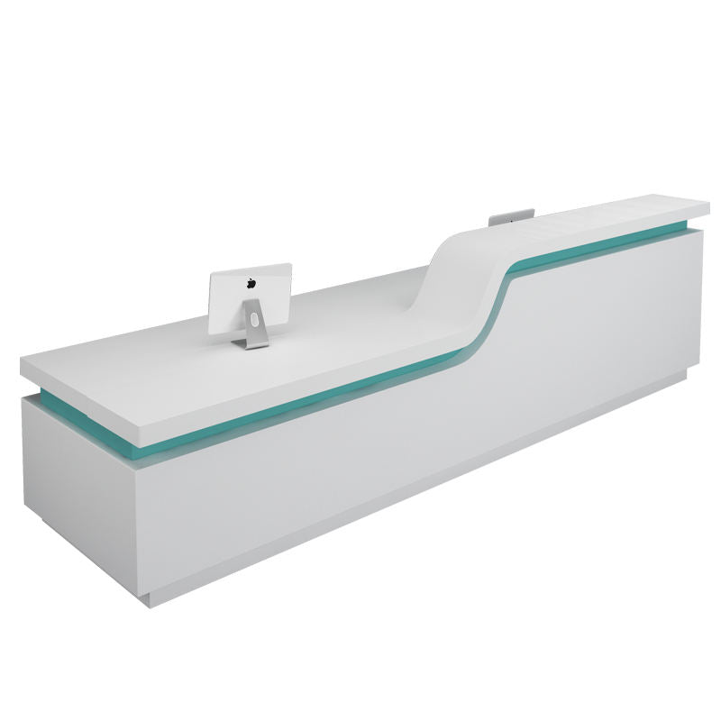 Office Reception Table Dual Level Front Counter Desk Wave Design Receptionist Workspace Station for Corporate Lobby Tech Park Estate