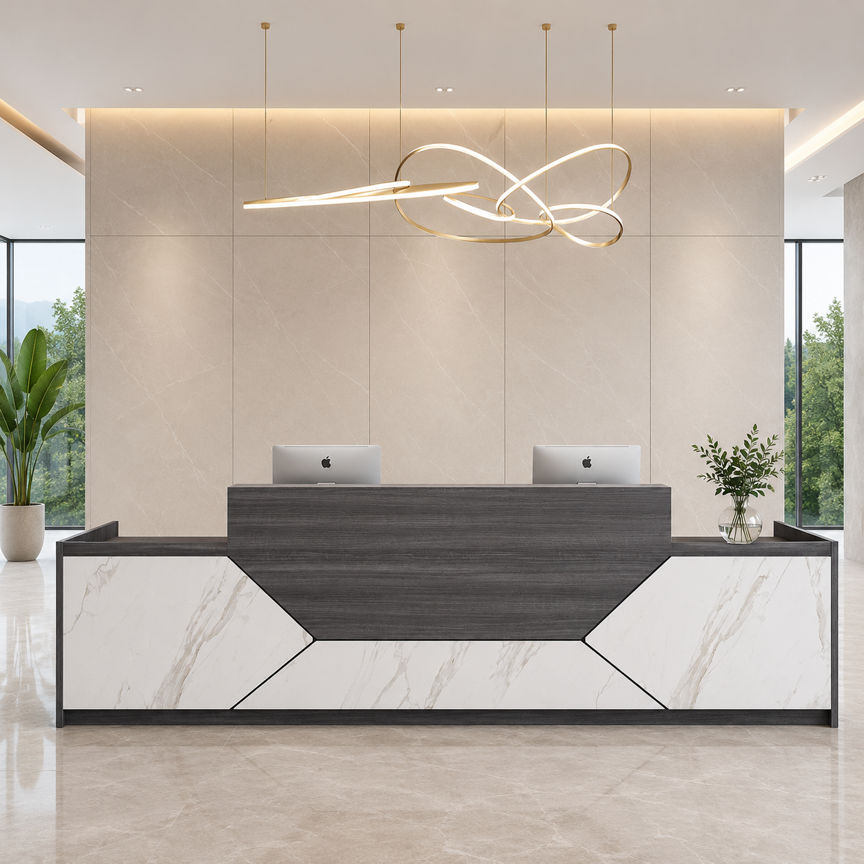 Modern 2 Person Reception Table for Office Large Corporate Front Counter Desk Executive Greeting Workspace Station for Business Lobby Hotel