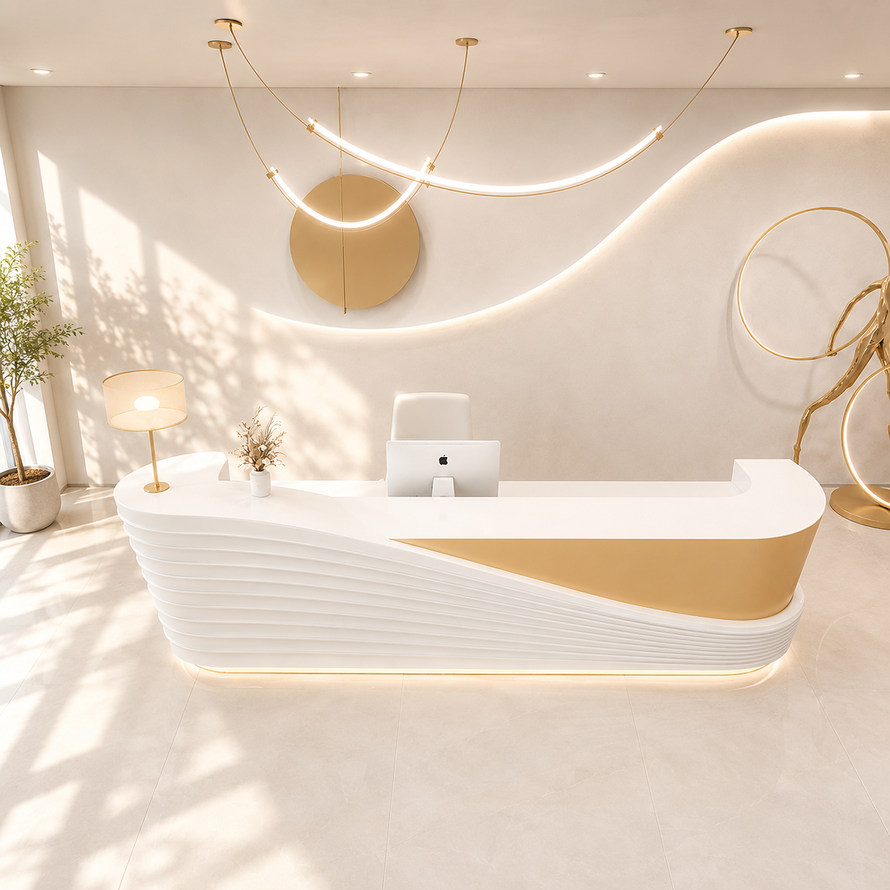 Curved Reception Desk for Office Lobby, Salon, Hotel, Clinic, Spa, Boutique, Showroom and Commercial Front Desk Counter Furniture