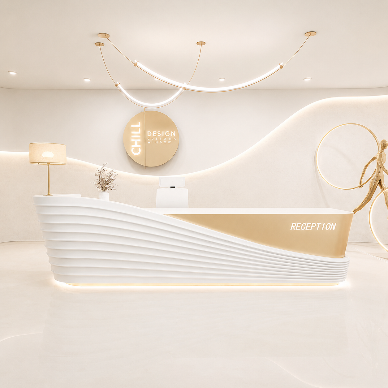 Curved Reception Desk for Office Lobby, Salon, Hotel, Clinic, Spa, Boutique, Showroom and Commercial Front Desk Counter Furniture