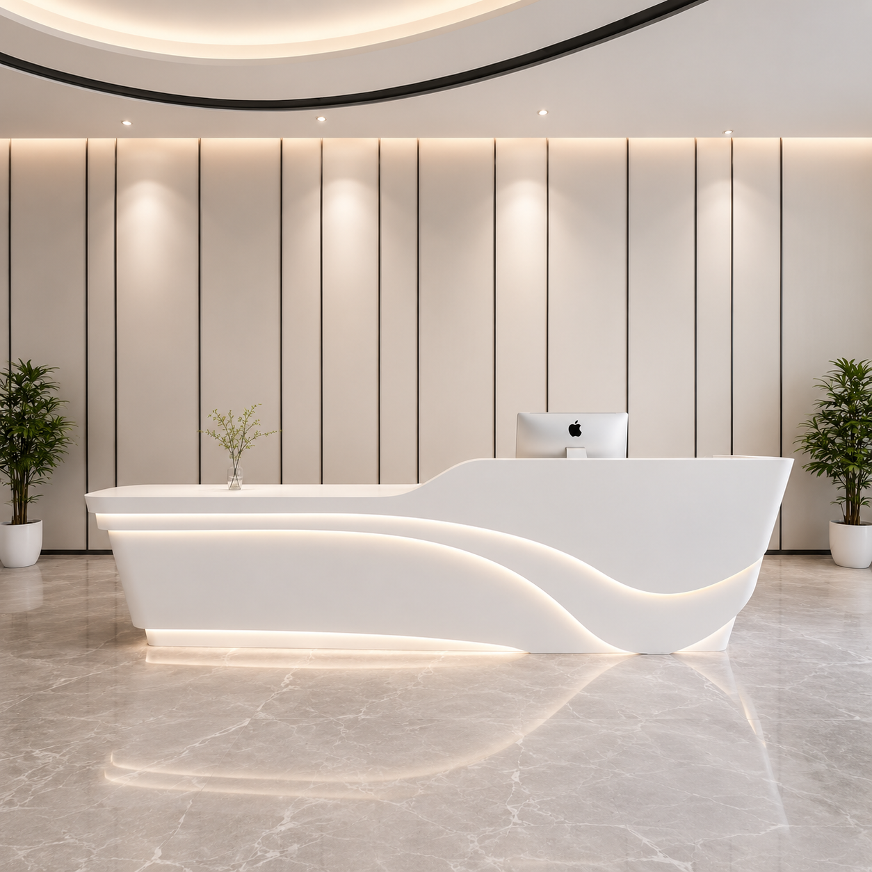 Luxury Curved Reception Desk Counter for Office Lobby, Hotel Reception, Clinic Front Desk, Salon, Spa, Co-Working Space, Showroom and Corporate Welcome Area