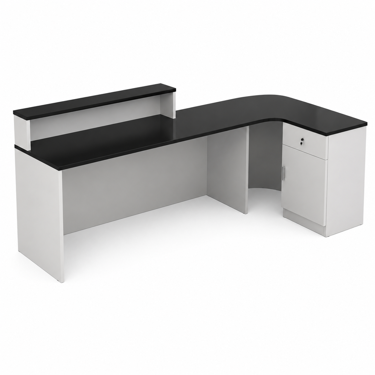 Modern L Shaped Reception Desk with Storage Cabinet for Office Reception Area, Clinic, Salon, Hotel, Studio, Showroom and Commercial Front Counter