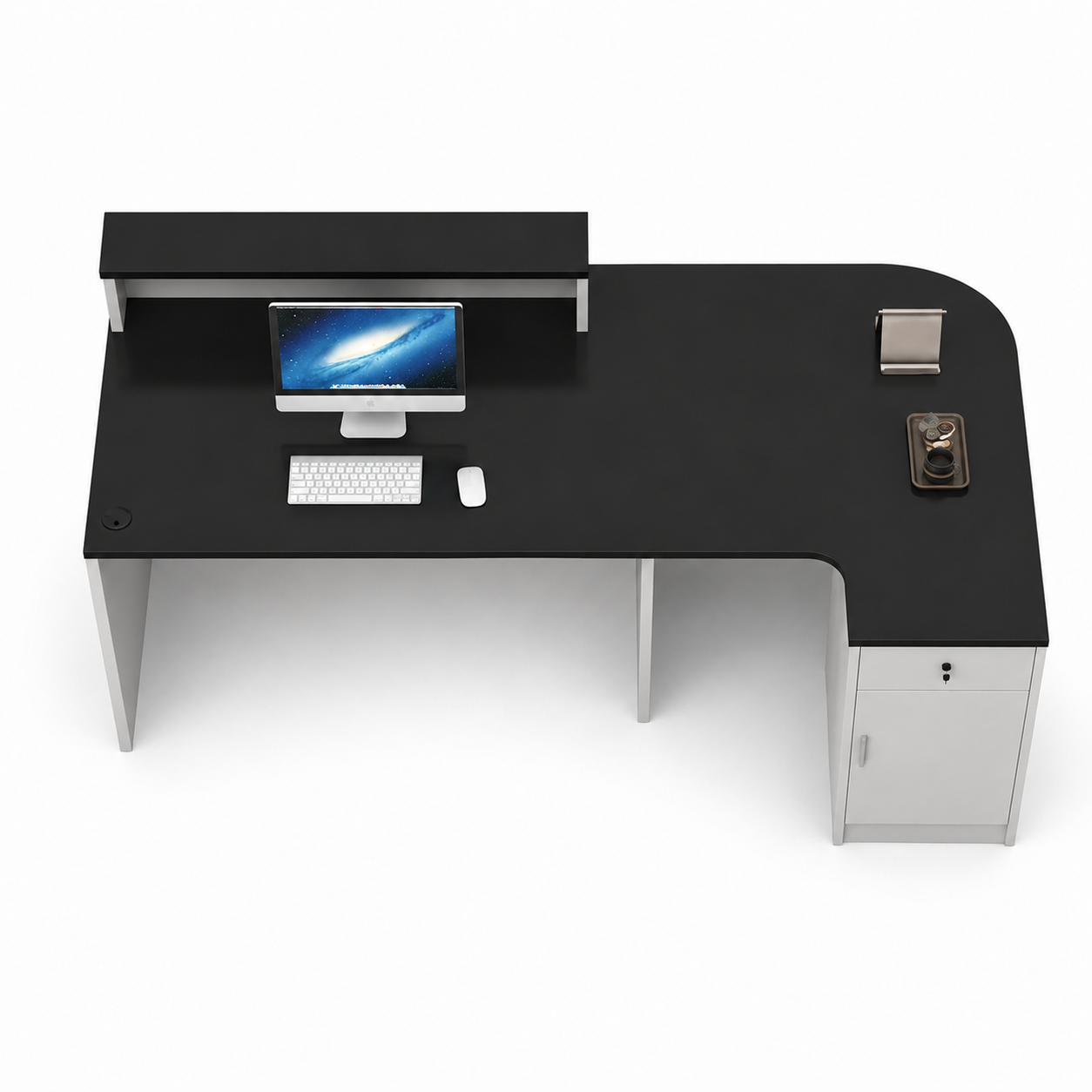 Modern L Shaped Reception Desk with Storage Cabinet for Office Reception Area, Clinic, Salon, Hotel, Studio, Showroom and Commercial Front Counter
