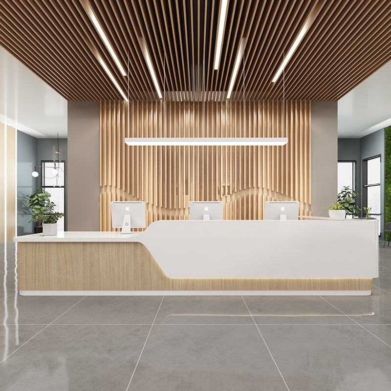 L Shape Reception Desk Counter for Office Lobby, Hotel, Clinic, Salon, Showroom, Corporate Reception Area and Commercial Front Desk Furniture