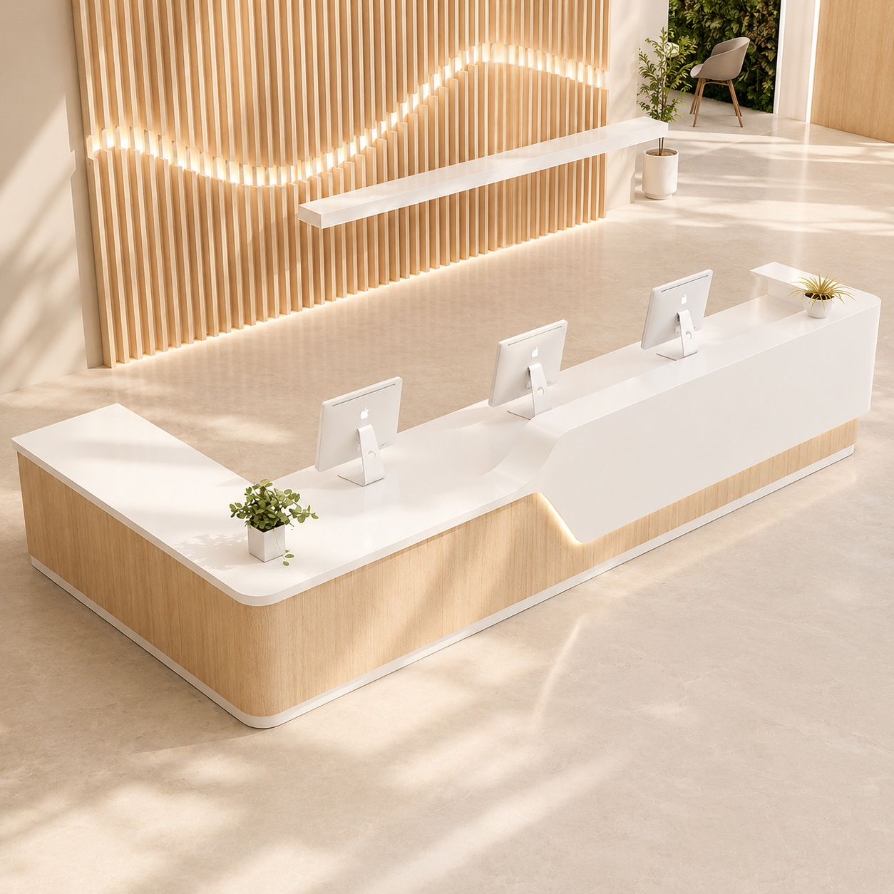 L Shape Reception Desk Counter for Office Lobby, Hotel, Clinic, Salon, Showroom, Corporate Reception Area and Commercial Front Desk Furniture